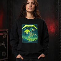 Metallica M72 World Tour June 14 2025 NRG Stadium Houston Texas United States T-shirt by Vance Kelly featuring a skeletal rider on a bone horse, skull-tipped scythe, glowing moon, lightning, skulls, swords and Houston event text.