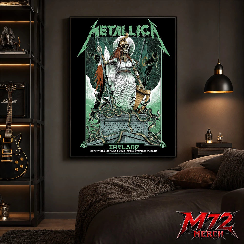 Metallica M72 World Tour June 19 And June 21 2026 At Aviva Stadium Dublin Ireland Skeleton Warrior Artwork By Gary Ronaldson Poster Canvas