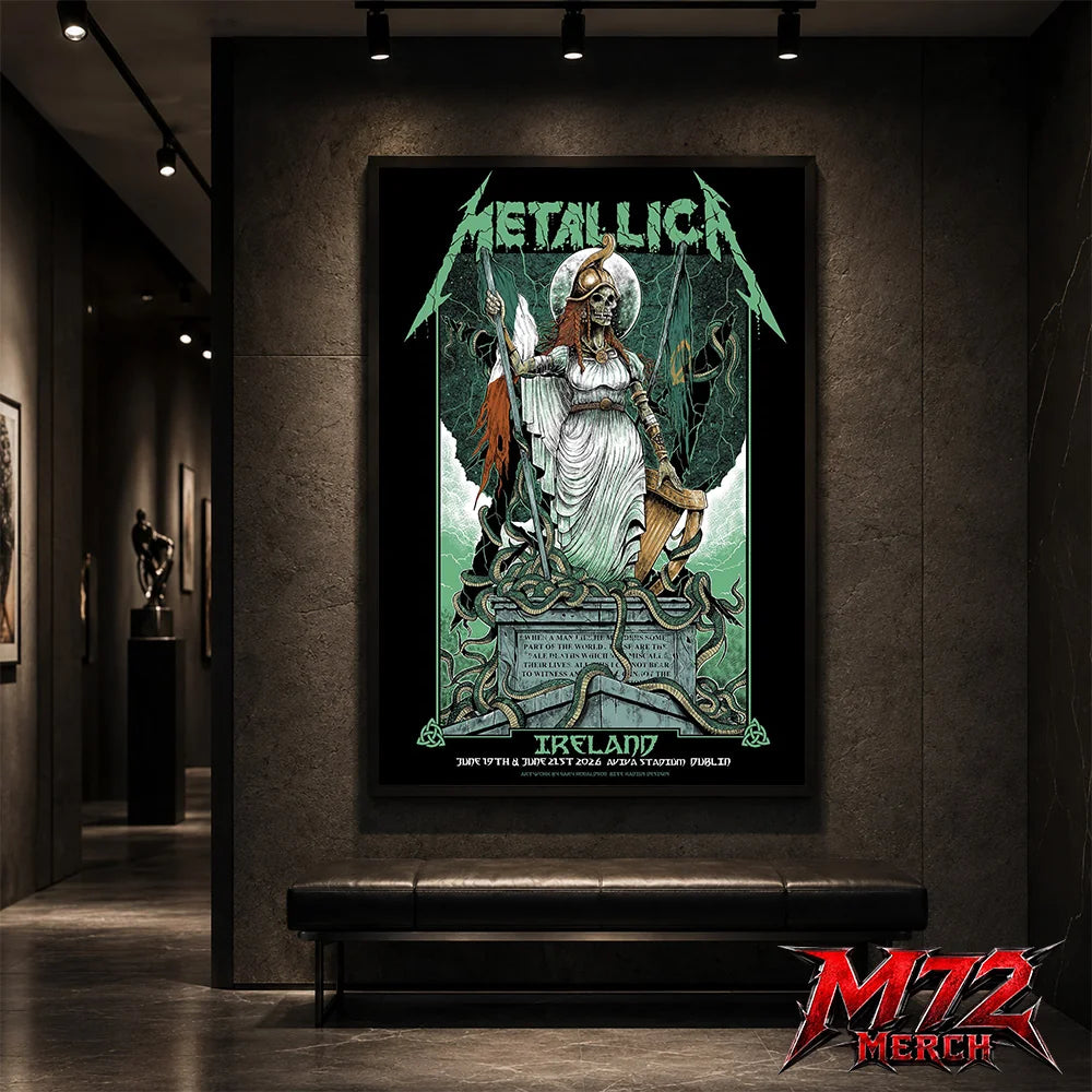 Metallica M72 World Tour June 19 And June 21 2026 At Aviva Stadium Dublin Ireland Skeleton Warrior Artwork By Gary Ronaldson Poster Canvas