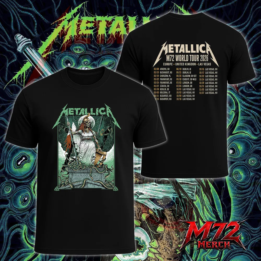 Metallica M72 World Tour June 19 And June 21 2026 At Aviva Stadium Dublin Ireland Skeleton Warrior Artwork By Gary Ronaldson Two Sided T-Shirt