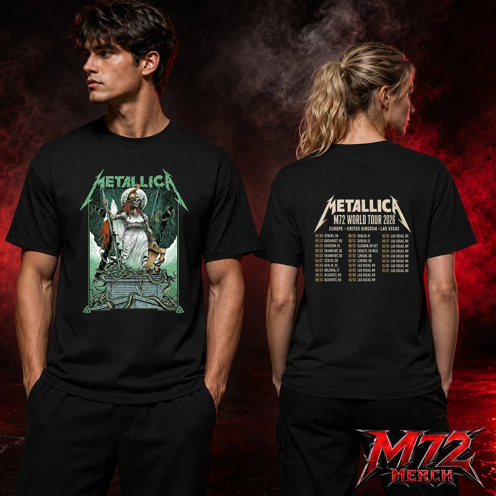 Metallica M72 World Tour June 19 And June 21 2026 At Aviva Stadium Dublin Ireland Skeleton Warrior Artwork By Gary Ronaldson Two Sided T-Shirt