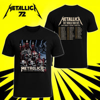 Metallica M72 World Tour June 20 2025 Levi's Stadium Santa Clara California United States 2 side T-shirt by Brandon Heart featuring skulls, melting red candles, a horned skull altar, ghostly cloaked figures, dark smoke and M72 tour back print.