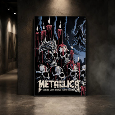 Metallica M72 World Tour June 20 2025 Levi's Stadium Santa Clara California United States poster canvas by Brandon Heart featuring skulls, melting red candles, a horned skull altar, ghostly cloaked figures, dark smoke and Santa Clara event text.