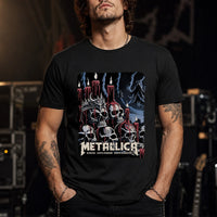 Metallica M72 World Tour June 20 2025 Levi's Stadium Santa Clara California United States T-shirt by Brandon Heart featuring skulls, melting red candles, a horned skull altar, ghostly cloaked figures, dark smoke and Santa Clara event text.