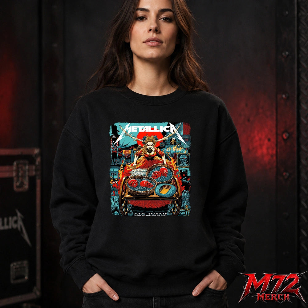 Metallica M72 World Tour June 21 2026 At Aviva Stadium Dublin Ireland Fire Queen Cart Artwork Sweatshirt