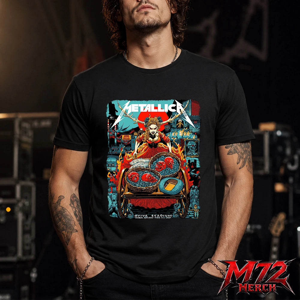 Metallica M72 World Tour June 21 2026 At Aviva Stadium Dublin Ireland Fire Queen Cart Artwork T-Shirt