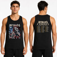 Metallica M72 World Tour June 22 2025 Levi's Stadium Santa Clara California United States 2 side T-shirt by Brandon Heart featuring a skull-faced priestess in a red hood, melting red candles, skulls, ghostly cloaked figures, full moon and M72 tour back print.