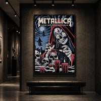 Metallica M72 World Tour June 22 2025 Levi's Stadium Santa Clara California United States poster canvas by Brandon Heart featuring a skull-faced priestess in a red hood, melting candles, skulls, ghostly cloaked figures, full moon and Santa Clara event text.