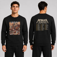 Metallica M72 World Tour June 27 2025 Empower Field At Mile High Denver Colorado United States 2 side T-shirt by Juan Ma Orozco featuring skull-faced warriors riding armored bears, skulls, bones, mountain scenery and M72 tour back print.