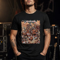 Metallica M72 World Tour June 27 2025 Empower Field At Mile High Denver Colorado United States T-shirt by Juan Ma Orozco featuring skull-faced warriors riding armored bears, skulls, bones, mountain scenery and Denver event text.