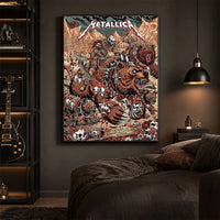 Metallica M72 World Tour June 27 2025 Empower Field At Mile High Denver Colorado United States poster canvas featuring skull-faced warriors riding armored bears, smaller bear creatures, bones, skulls, mountain scenery and Denver event text.
