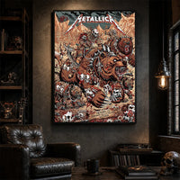 Metallica M72 World Tour June 27 2025 Empower Field At Mile High Denver Colorado United States poster canvas featuring skull-faced warriors riding armored bears, smaller bear creatures, bones, skulls, mountain scenery and Denver event text.