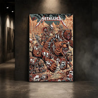 Metallica M72 World Tour June 27 2025 Empower Field At Mile High Denver Colorado United States poster canvas featuring skull-faced warriors riding armored bears, smaller bear creatures, bones, skulls, mountain scenery and Denver event text.