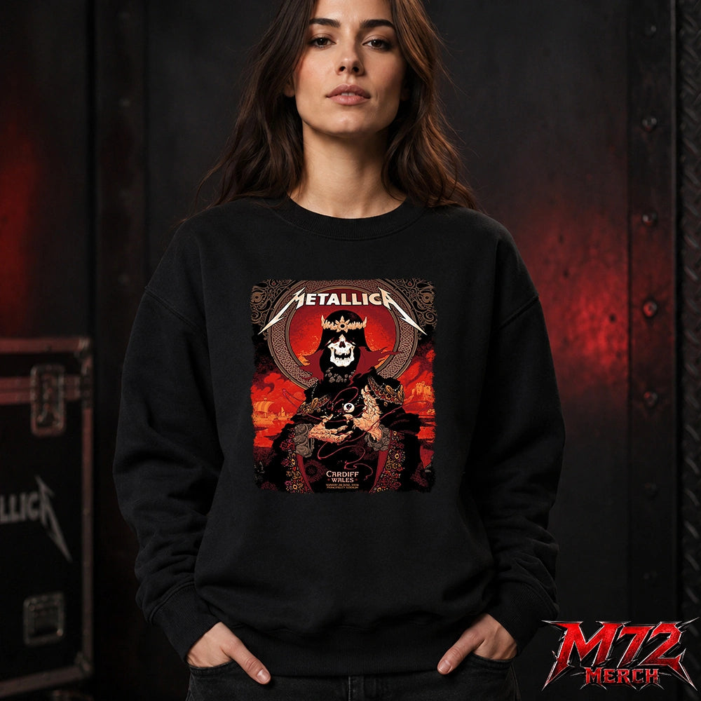 Metallica M72 World Tour June 28 2026 At Principality Stadium Cardiff Wales Grim King Artwork By Peter Diamond Sweatshirt