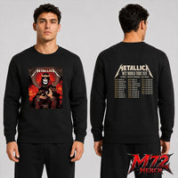 Metallica M72 World Tour June 28 2026 Cardiff Wales Principality Stadium two sided Sweatshirt featuring Grim King Artwork by Peter Diamond with a crowned skeleton, Celtic knotwork, medieval castle, Viking ships, ornate robes, fiery sky, and gothic heavy metal artwork