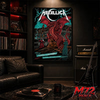 Metallica M72 World Tour June 28 2026 Cardiff Wales Principality Stadium poster canvas featuring Red Dragon Artwork by The Duchess Of Dark with a crimson Welsh dragon, solar eclipse, lightning, Celtic standing stones, mountain landscape, raven, mysterious sorcerer, and fantasy heavy metal artwork