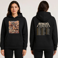 Metallica M72 World Tour June 29 2025 Empower Field At Mile High Denver Colorado United States 2 side T-shirt by Juan Ma Orozco featuring a skull-faced warrior riding a horned beast, wolves, skulls, bones, rocky mountains and M72 tour back print.