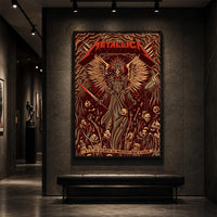 Metallica M72 World Tour June 3 2025 Mercedes-Benz Stadium Atlanta Georgia United States poster canvas by Dave Quiggle featuring a winged skeletal queen with a spiked crown, skull-tipped weapons, skulls, bones, flames and Atlanta event text.