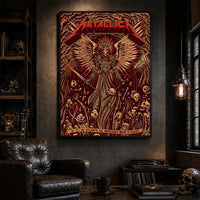 Metallica M72 World Tour June 3 2025 Mercedes-Benz Stadium Atlanta Georgia United States poster canvas by Dave Quiggle featuring a winged skeletal queen with a spiked crown, skull-tipped weapons, skulls, bones, flames and Atlanta event text.