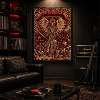 Metallica M72 World Tour June 3 2025 Mercedes-Benz Stadium Atlanta Georgia United States poster canvas by Dave Quiggle featuring a winged skeletal queen with a spiked crown, skull-tipped weapons, skulls, bones, flames and Atlanta event text.