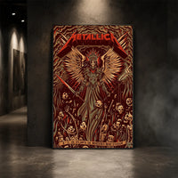 Metallica M72 World Tour June 3 2025 Mercedes-Benz Stadium Atlanta Georgia United States poster canvas by Dave Quiggle featuring a winged skeletal queen with a spiked crown, skull-tipped weapons, skulls, bones, flames and Atlanta event text.