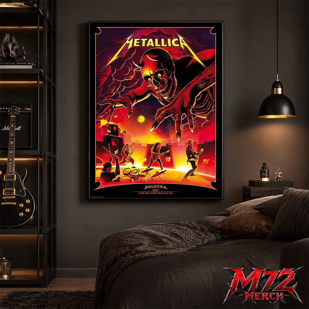 Metallica M72 World Tour June 3 2026 At Stadio Renato Dall’Ara Bologna Italy Demon Stage Artwork By Nino Cammarata Poster Canvas