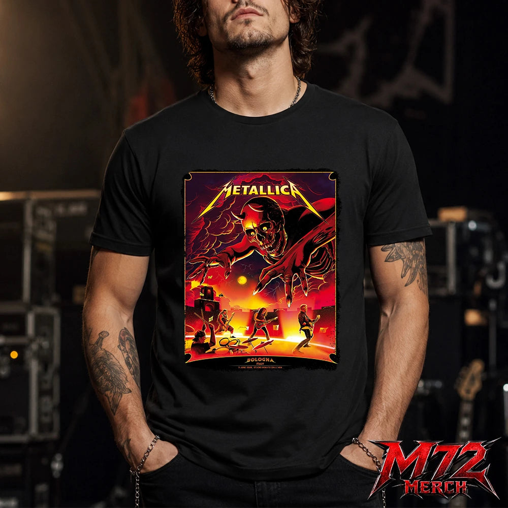 Metallica M72 World Tour June 3 2026 At Stadio Renato Dall’Ara Bologna Italy Demon Stage Artwork By Nino Cammarata T-Shirt