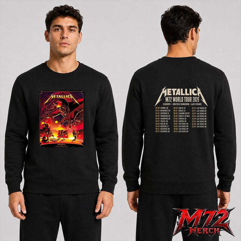 Metallica M72 World Tour June 3 2026 At Stadio Renato Dall’Ara Bologna Italy Demon Stage Artwork By Nino Cammarata Two Sided Sweatshirt