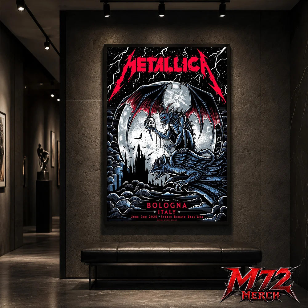Metallica M72 World Tour June 3 2026 At Stadio Renato Dall’Ara Bologna Italy Gargoyle Moon Artwork By Keith Stanley Poster Canvas