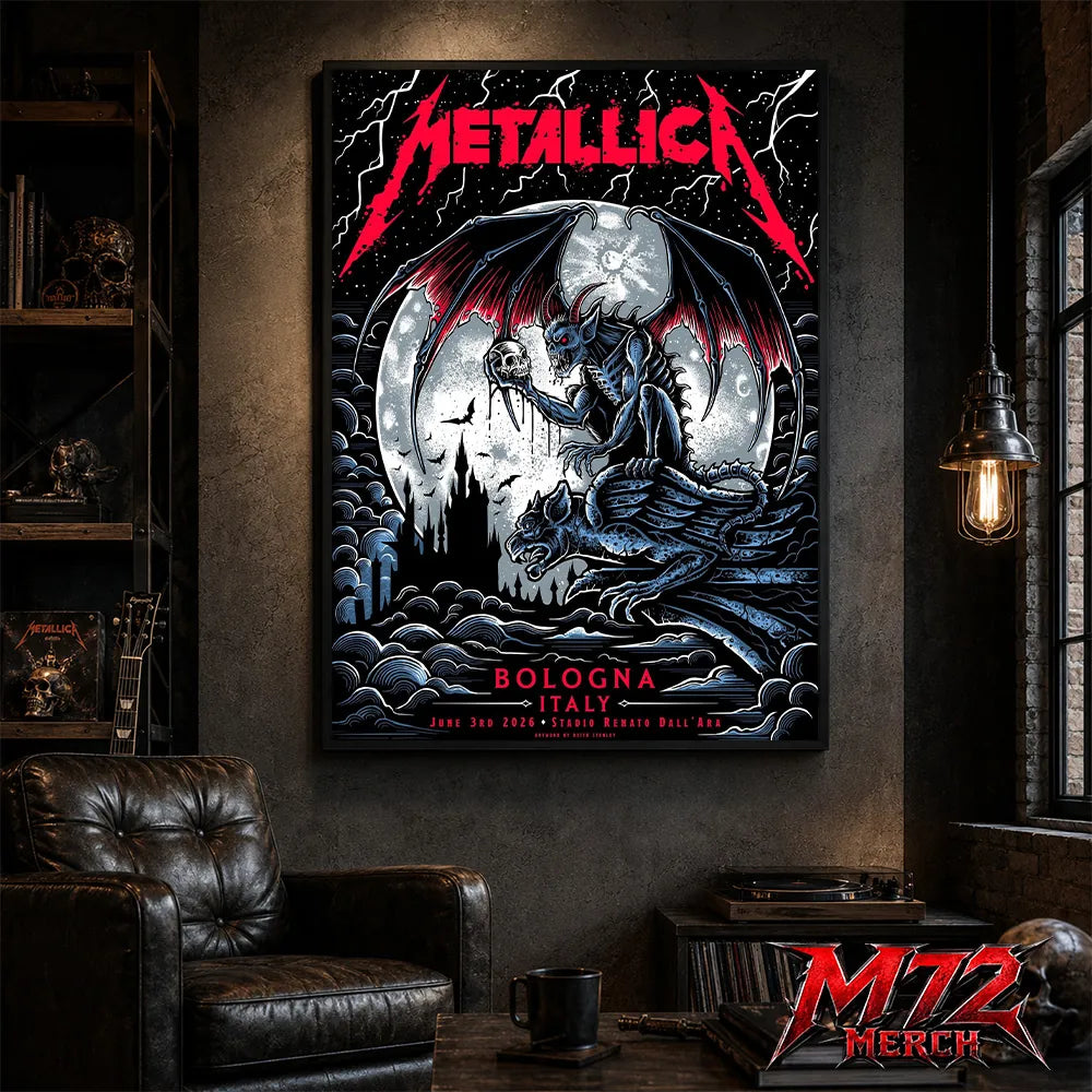 Metallica M72 World Tour June 3 2026 At Stadio Renato Dall’Ara Bologna Italy Gargoyle Moon Artwork By Keith Stanley Poster Canvas