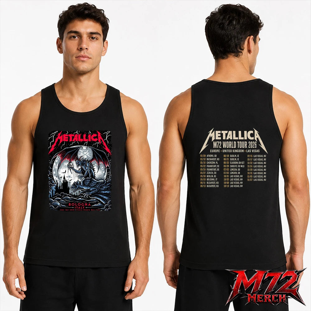 Metallica M72 World Tour June 3 2026 At Stadio Renato Dall’Ara Bologna Italy Gargoyle Moon Artwork By Keith Stanley Two Sided Tank top