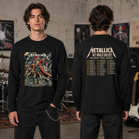 Metallica M72 World Tour June 6 2025 Raymond James Stadium Tampa Florida United States 2 side T-shirt by Andrew Cremeans featuring a skeletal pirate captain, undead crew members, swords, giant tentacles, lightning, ship rigging and M72 tour back print.