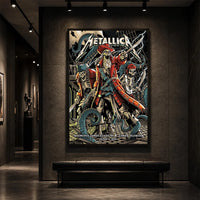 Metallica M72 World Tour June 6 2025 Raymond James Stadium Tampa Florida United States poster canvas by Andrew Cremeans featuring a skeletal pirate captain, undead crew members, swords, giant tentacles, lightning, ship rigging and Tampa event text.