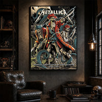 Metallica M72 World Tour June 6 2025 Raymond James Stadium Tampa Florida United States poster canvas by Andrew Cremeans featuring a skeletal pirate captain, undead crew members, swords, giant tentacles, lightning, ship rigging and Tampa event text.