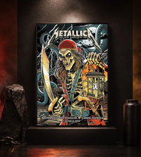 Metallica M72 World Tour June 8 2025 Raymond James Stadium Tampa Florida United States poster canvas featuring a skeletal pirate captain with a lantern and cutlass, giant tentacles, lightning, full moon and Tampa event text.