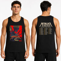 Metallica M72 World Tour May 11 2025 Historic Crew Stadium Columbus Ohio United States 2 side T-shirt by Vance Kelly featuring a crowned skeleton, coiled viper, crossed swords, thorny black roots and M72 tour back print.