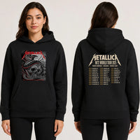 Metallica M72 World Tour May 1 2025 Nissan Stadium Nashville Tennessee United States 2 side T-shirt by Maxx242 featuring a coiled black serpent wrapped around a weathered skull with graveyard silhouettes and M72 tour back print.