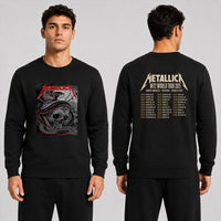 Metallica M72 World Tour May 1 2025 Nissan Stadium Nashville Tennessee United States 2 side T-shirt by Maxx242 featuring a coiled black serpent wrapped around a weathered skull with graveyard silhouettes and M72 tour back print.