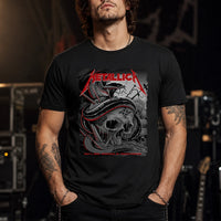 Metallica M72 World Tour May 1 2025 Nissan Stadium Nashville Tennessee United States T-shirt by Maxx242 featuring a coiled black serpent wrapped around a weathered skull with graveyard silhouettes and Nashville event text.