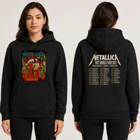 Metallica M72 World Tour May 23 2025 Lincoln Financial Field Philadelphia Pennsylvania United States 2 side T-shirt by Squindo featuring a snarling red creature with giant fangs, red hands, blue-green tentacles, dripping yellow slime and M72 tour back print.