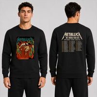 Metallica M72 World Tour May 23 2025 Lincoln Financial Field Philadelphia Pennsylvania United States 2 side T-shirt by Squindo featuring a snarling red creature with giant fangs, red hands, blue-green tentacles, dripping yellow slime and M72 tour back print.