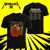 Metallica M72 World Tour May 23 2025 Lincoln Financial Field Philadelphia Pennsylvania United States 2 side T-shirt by Squindo featuring a snarling red creature with giant fangs, red hands, blue-green tentacles, dripping yellow slime and M72 tour back print.