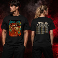 Metallica M72 World Tour May 23 2025 Lincoln Financial Field Philadelphia Pennsylvania United States 2 side T-shirt by Squindo featuring a snarling red creature with giant fangs, red hands, blue-green tentacles, dripping yellow slime and M72 tour back print.