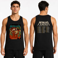 Metallica M72 World Tour May 23 2025 Lincoln Financial Field Philadelphia Pennsylvania United States 2 side T-shirt by Squindo featuring a snarling red creature with giant fangs, red hands, blue-green tentacles, dripping yellow slime and M72 tour back print.