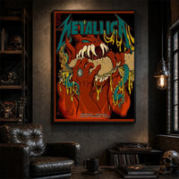 Metallica M72 World Tour May 23 2025 Lincoln Financial Field Philadelphia Pennsylvania United States poster canvas by Squindo featuring a snarling red creature with giant fangs, red hands, blue-green tentacles, dripping yellow slime and Philadelphia event text.