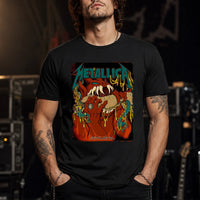 Metallica M72 World Tour May 23 2025 Lincoln Financial Field Philadelphia Pennsylvania United States T-shirt by Squindo featuring a snarling red creature with giant fangs, red hands, blue-green tentacles, dripping yellow slime and Philadelphia event text.