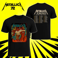Metallica M72 World Tour May 25 2025 Lincoln Financial Field Philadelphia Pennsylvania United States 2 side T-shirt by Squindo featuring a monstrous fanged creature with red hands, blue-green tentacles, dripping yellow slime and M72 tour back print.