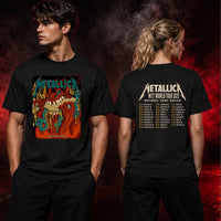 Metallica M72 World Tour May 25 2025 Lincoln Financial Field Philadelphia Pennsylvania United States 2 side T-shirt by Squindo featuring a monstrous fanged creature with red hands, blue-green tentacles, dripping yellow slime and M72 tour back print.