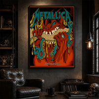 Metallica M72 World Tour May 25 2025 Lincoln Financial Field Philadelphia Pennsylvania United States poster canvas featuring a monstrous fanged creature with red hands, blue-green tentacles, dripping slime and Philadelphia event text.