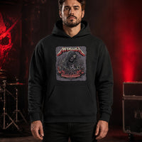 Metallica M72 World Tour May 28 2025 Northwest Stadium Landover Maryland United States T-shirt by Cisco Rivera featuring a hooded skeletal reaper with raised bony hands, smoke, chained cuffs, cracked gray background and Landover event text.